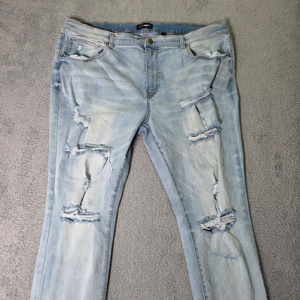 Fashion Nova Men 42 Distressed Slim Jeans Light Wash Blue Ripped Streetwear